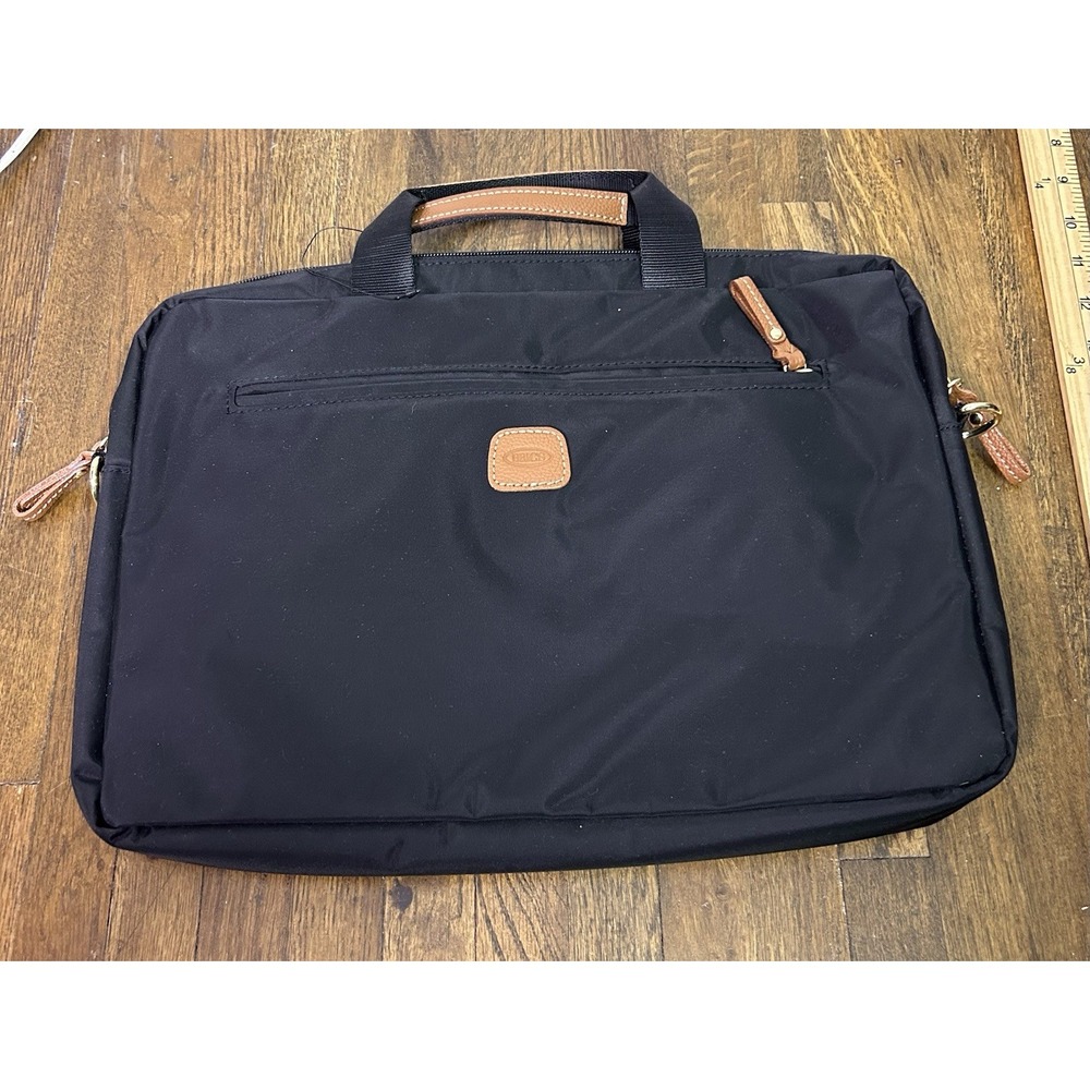 black nylon BRIC'S Milano Briefcase Leather Logo Front Pocket - Picture 2 of 8